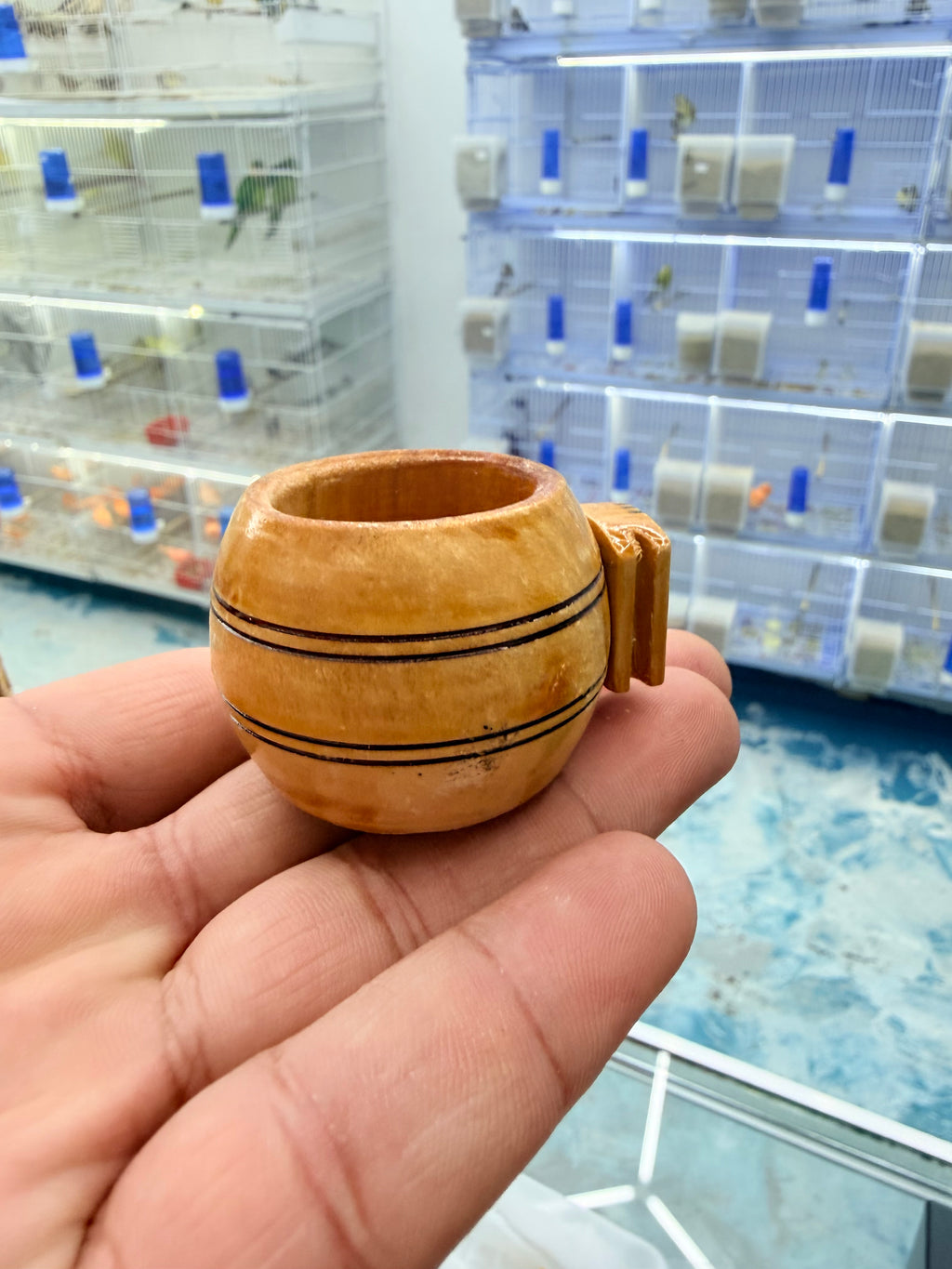 Tasa de madera para calcio de canarios o finches