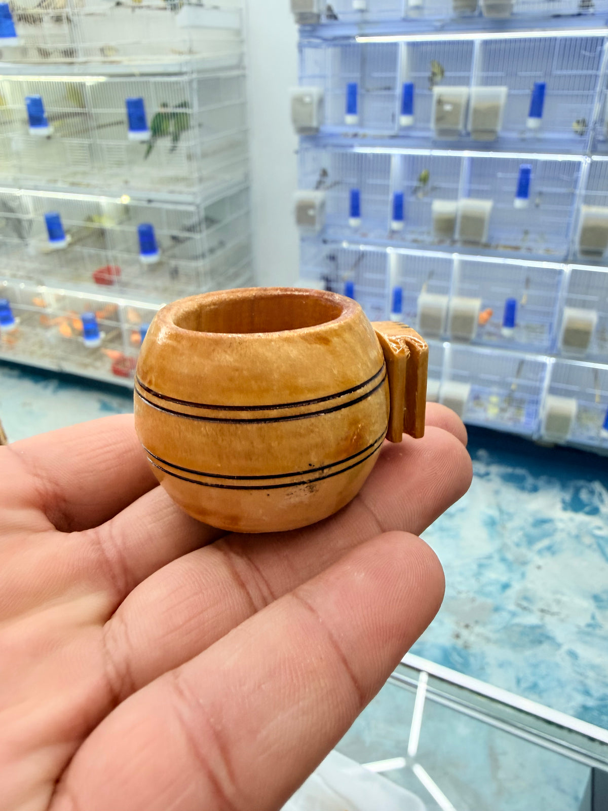 Tasa de madera para calcio de canarios o finches