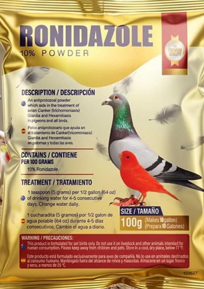 Ronidazole 10% Powder - for Cage Birds, Pigeons, & Backyard Chickens