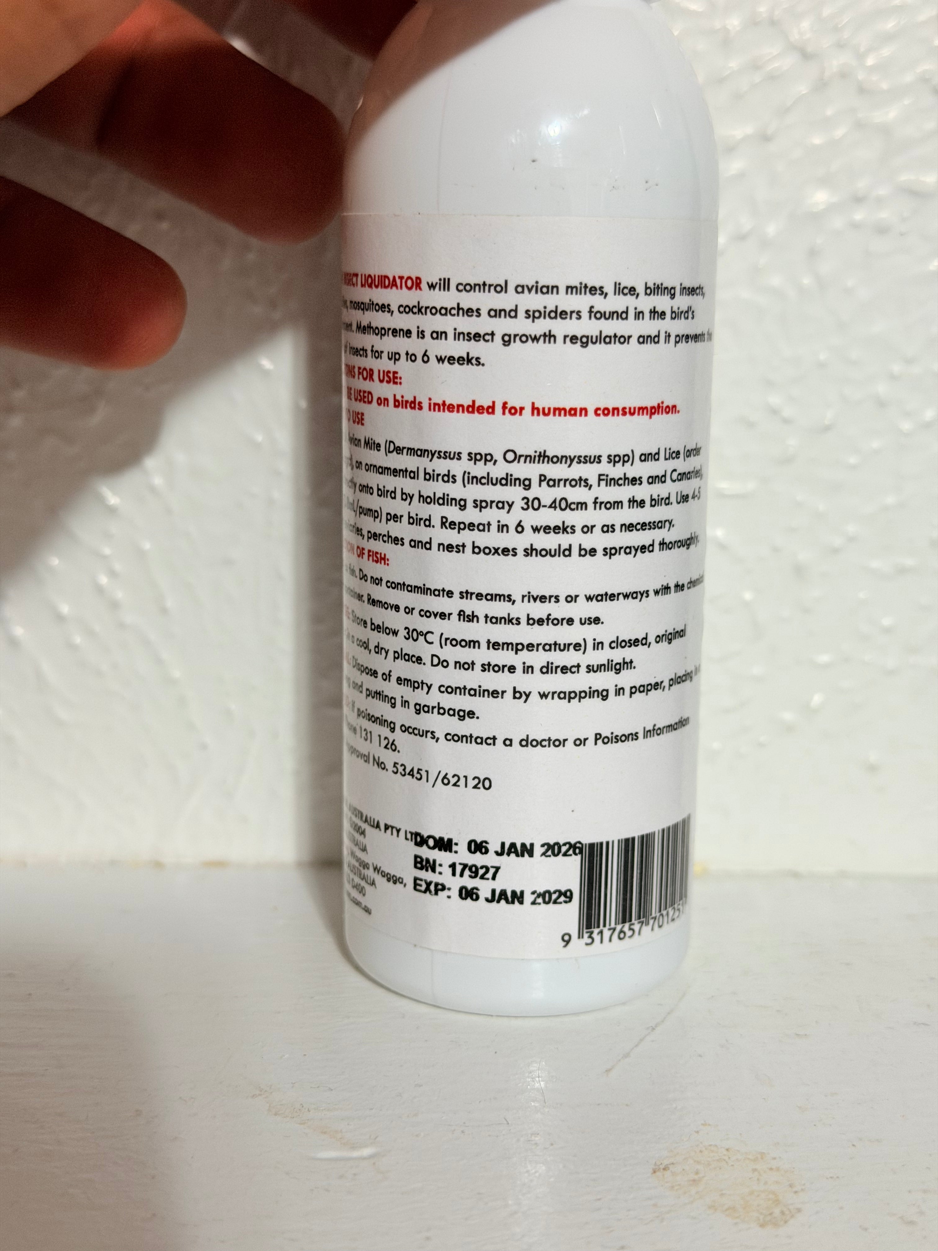 Avian isenct liquidator - liquido para matar acaros en palomas canarios finches